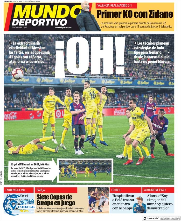 روزنامه ورزشی موندو دپورتیوو پنجشنبه 15 فروردین 1398