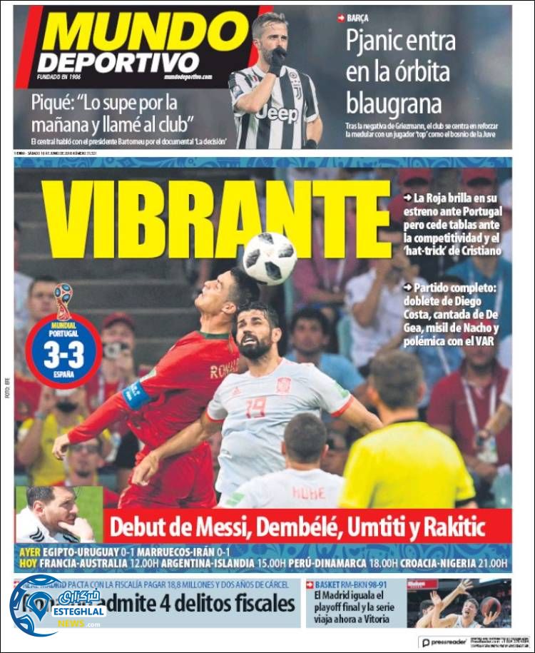 روزنامه موندو دپورتیوو شنبه 26 خرداد 1397