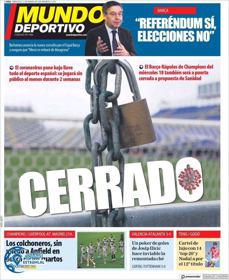 روزنامه ورزشی موندو دپورتیوو چهارشنبه 21 اسفند 1398