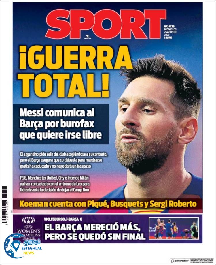 روزنامه ورزشی اسپورت چهارشنبه 5 شهریور 1399