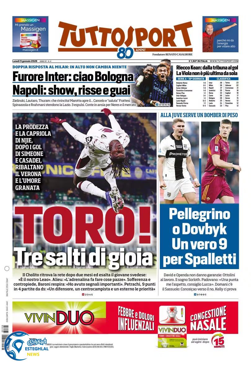 روزنامه  ورزشی توتو اسپورت دوشنبه 15 دی 1404 