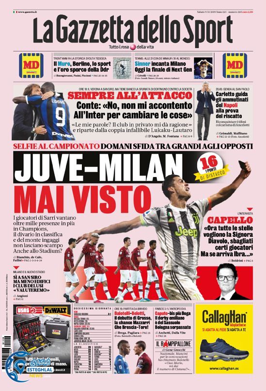 روزنامه ورزشی گاتزتا دلو اسپورت شنبه 18 آبان 1398