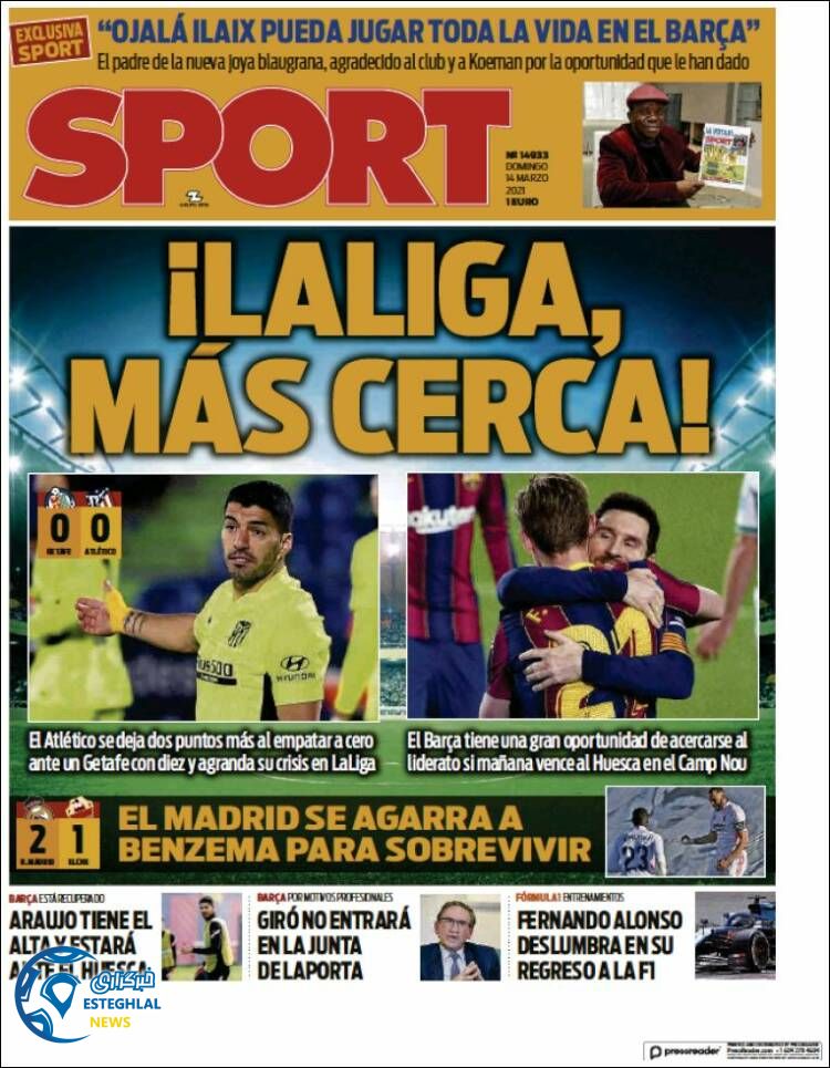 روزنامه ورزشی اسپورت یکشنبه 24 اسفند 1399