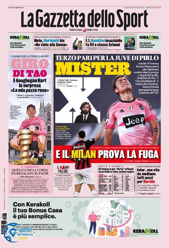 روزنامه ورزشی گاتزتا دلو اسپورت دوشنبه 5 آبان 1399