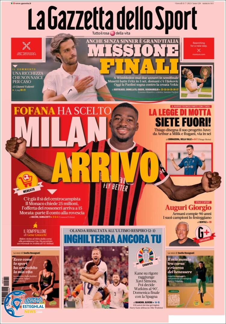 روزنامه ورزشی گاتزتا دلو اسپورت پنجشنبه 21 تیر 1403  