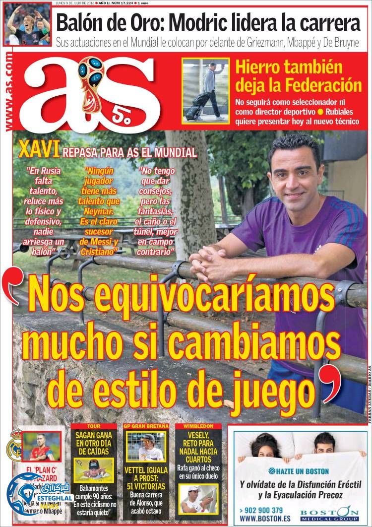 روزنامه ورزشی آ اس دوشنبه 18 تیر 1397