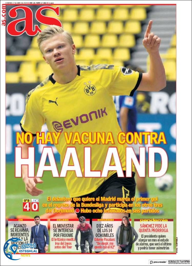 روزنامه ورزشی آاس یکشنبه 28 اردیبهشت 1399