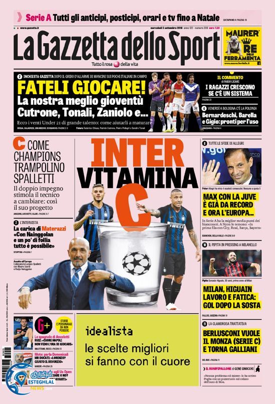 روزنامه ورزشی گاتزتا دلو اسپورت چهارشنبه 14 شهریور 1397