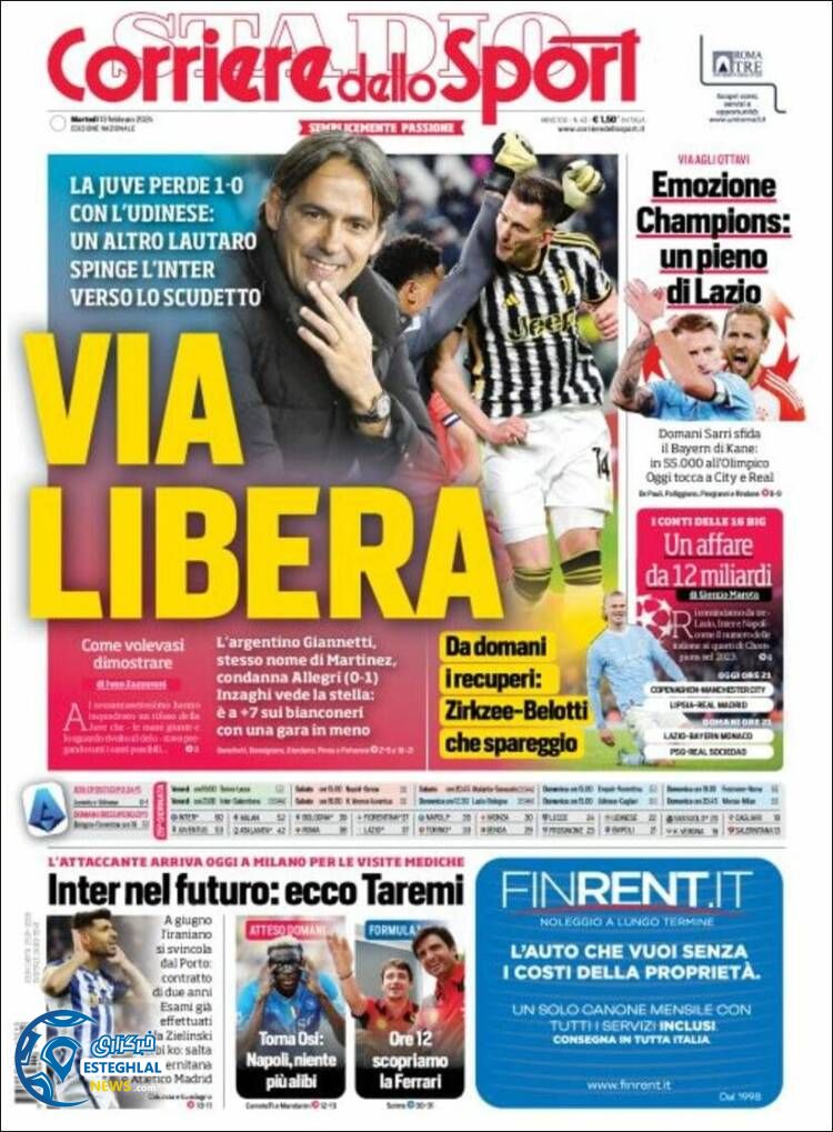 روزنامه ورزشی کوریره دلو اسپورت سه شنبه 24 بهمن 1402 