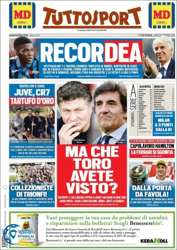 روزنامه ورزشی توتو اسپورت دوشنبه 6 آبان 1398