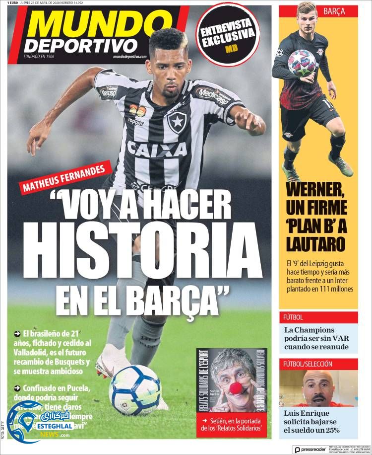 روزنامه ورزشی موندو دپورتیوو پنجشنبه 4 اردیبهشت 1399