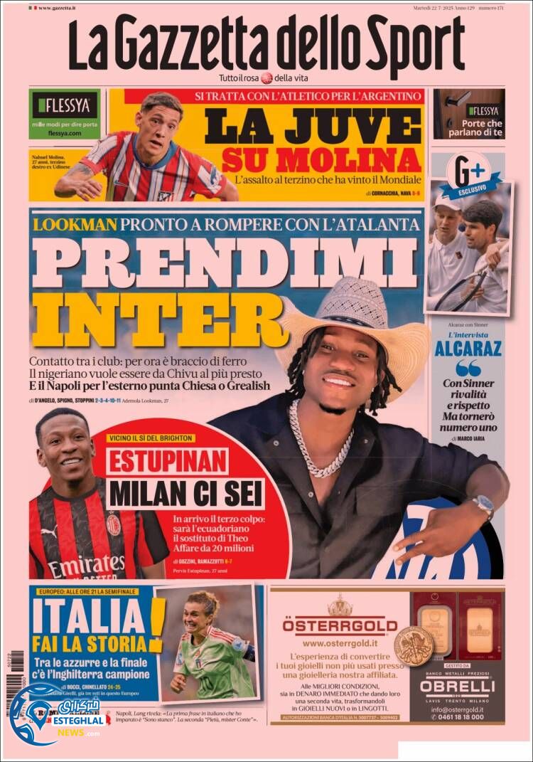 روزنامه ورزشی گاتزتا دلو اسپورت سه شنبه 31 تیر 1404 