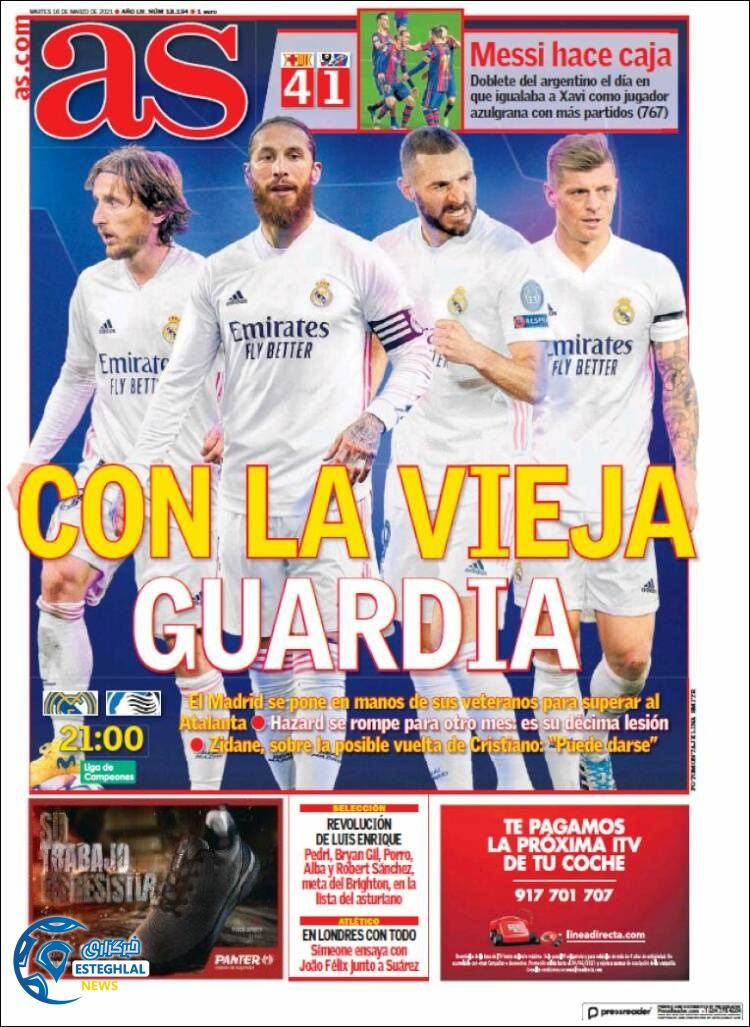 روزنامه ورزشی آاس سه شنبه 26 اسفند 1399