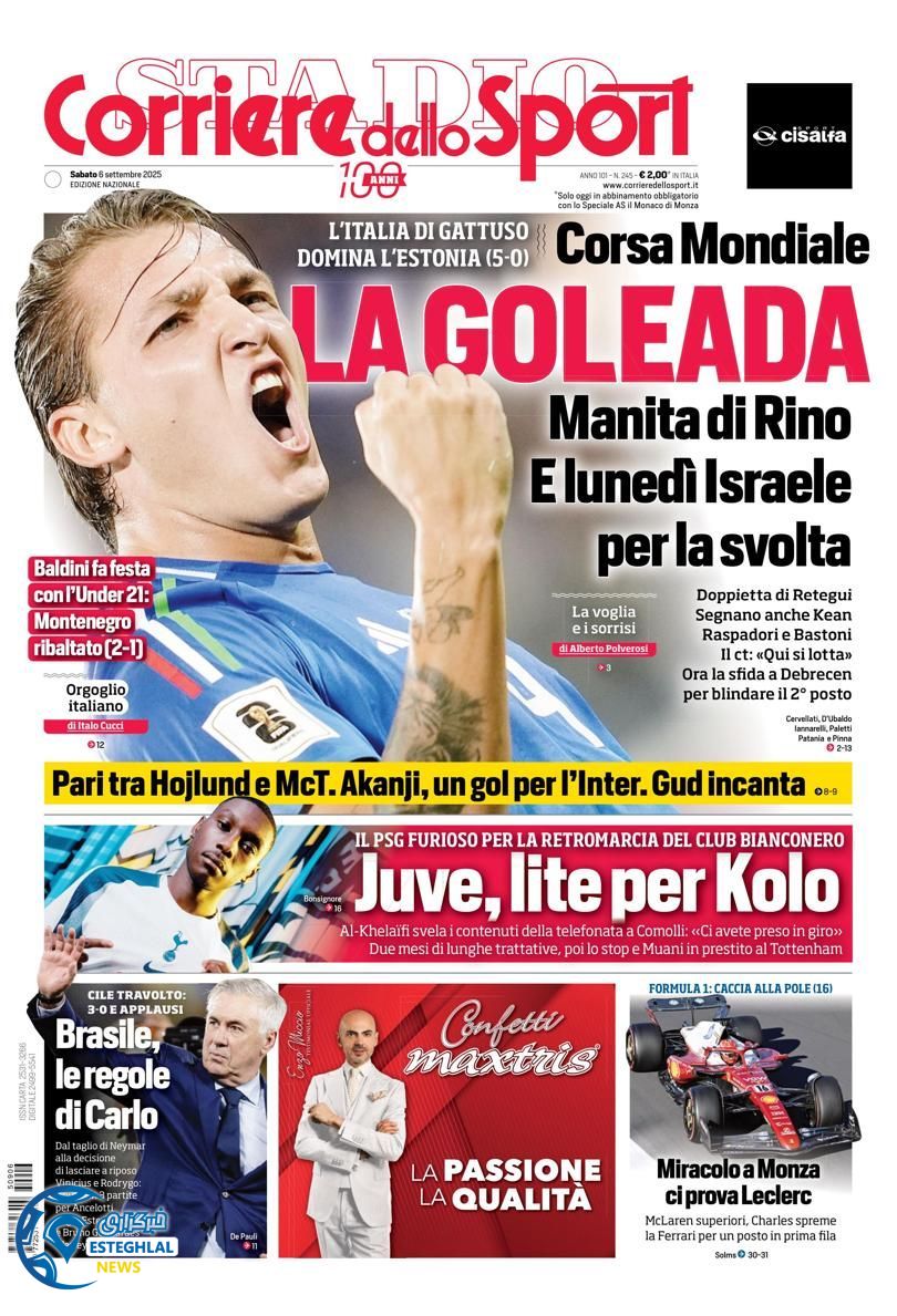 روزنامه ورزشی کوریره دلو اسپورت شنبه 15 شهریور 1404  