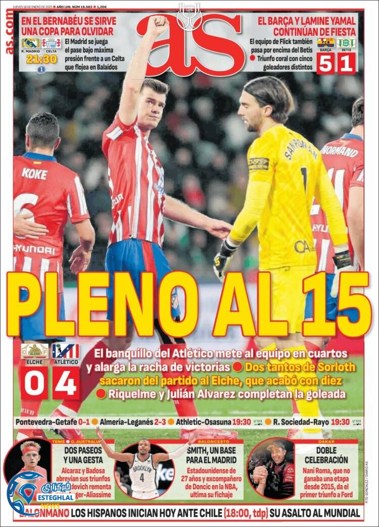 روزنامه  ورزشی آ اس پنجشنبه 27 دی 1403 