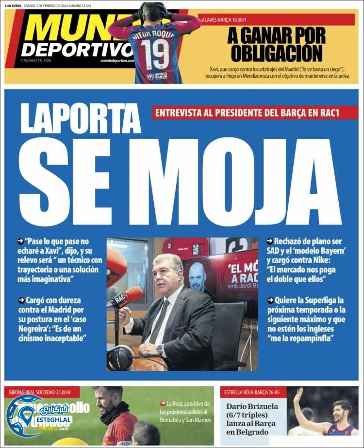 روزنامه ورزشی موندو دپورتیوو شنبه 14 بهمن 1402 