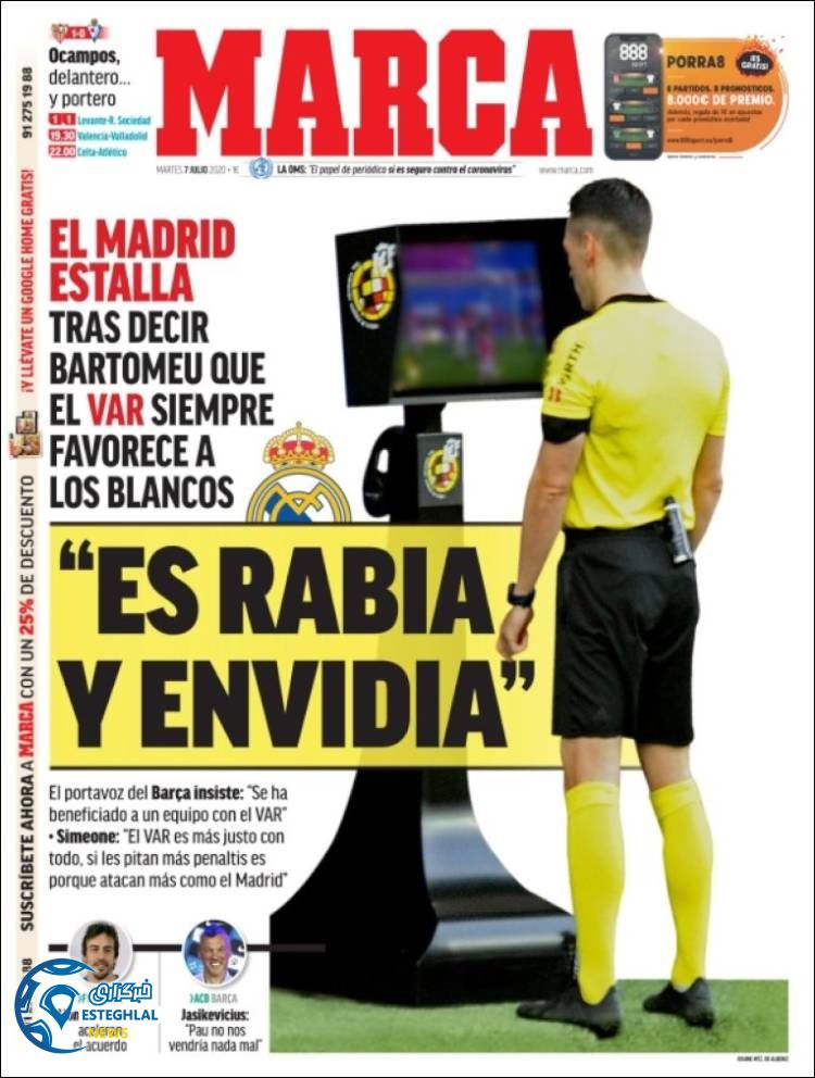 روزنامه ورزشی مارکا سه شنبه 17 تیر 1399