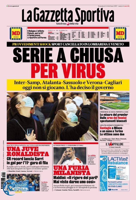 روزنامه ورزشی گاتزتا دلو اسپورت یکشنبه 4 اسفند 1398