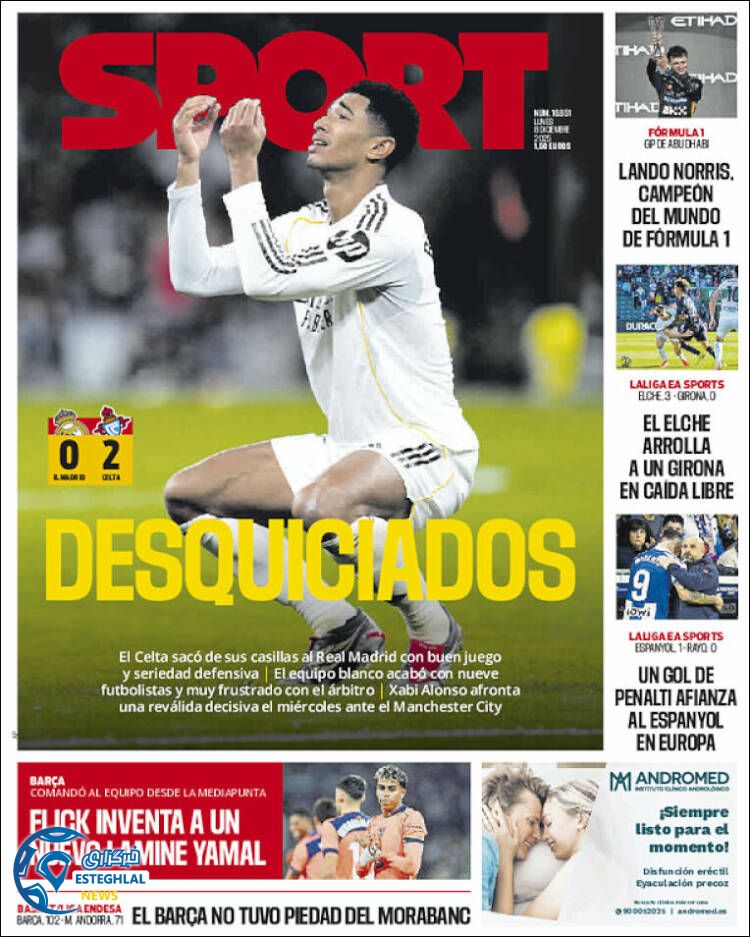 روزنامه  ورزشی اسپورت  دوشنبه 17 آذر 1404  