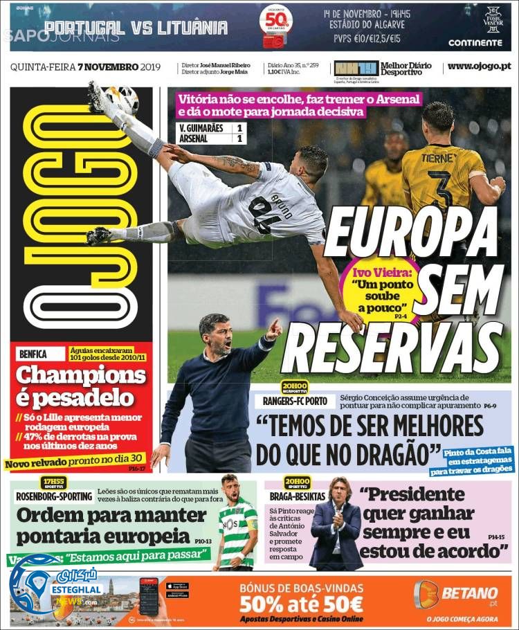 روزنامه ورزشی جوگو پنجشنبه 16 آبان 1398