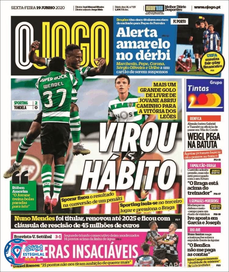 روزنامه ورزشی جوگو جمعه 30 خرداد 1399