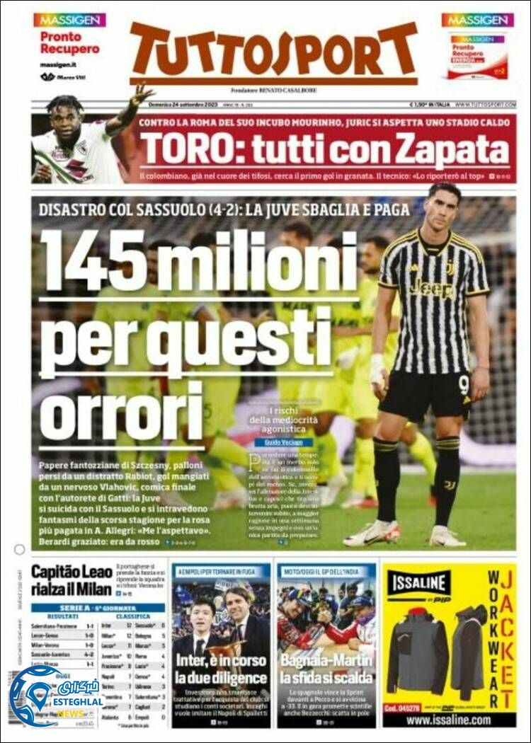 روزنامه ورزشی توتو اسپورت یکشنبه 2 مهر 1402 