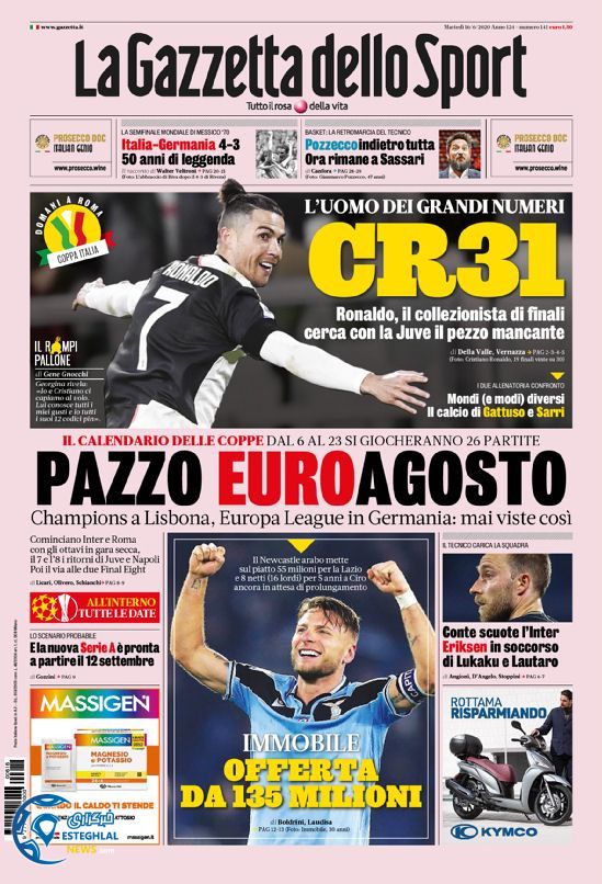 روزنامه ورزشی گاتزتا دلو اسپورت سه شنبه 27 خرداد 1399