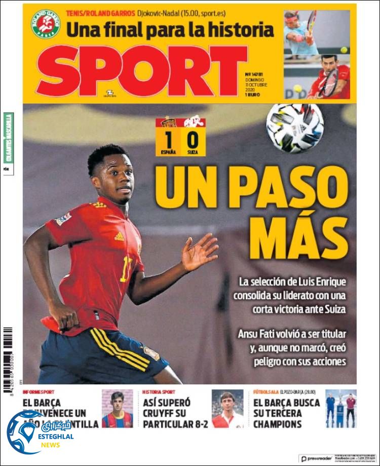 روزنامه ورزشی اسپورت یکشنبه 20 مهر 1399