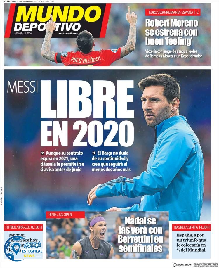 روزنامه ورزشی موندو دپورتیوو جمعه 15 شهریور 1398