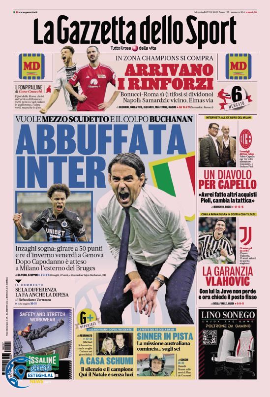 روزنامه ورزشی گاتزتا دلو اسپورت چهارشنبه 6 دی 1402 