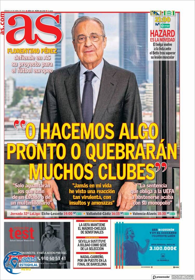 روزنامه ورزشی آ اس شنبه 4 اردیبهشت 1400