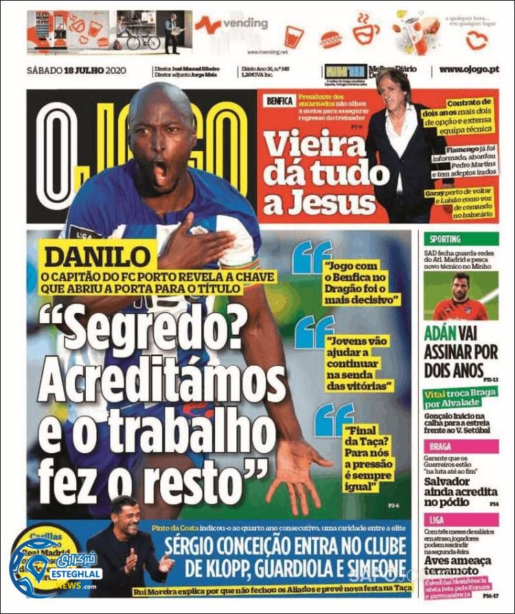 روزنامه ورزشی جوگو شنبه 28 تیر 1399