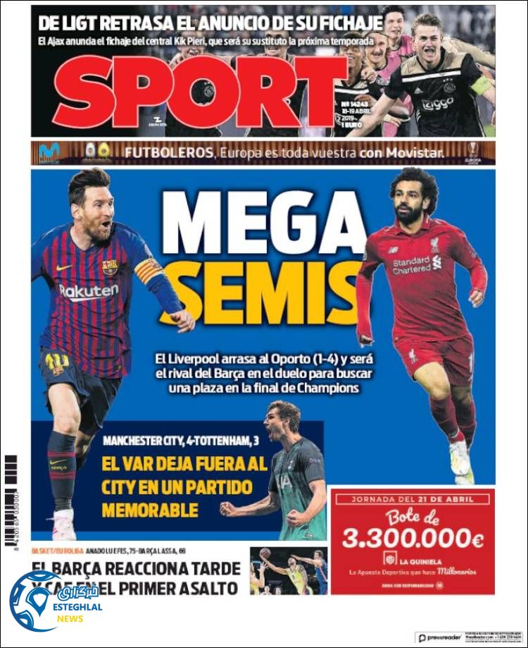 روزنامه ورزشی اسپورت پنجشنبه 29 فروردین 1398