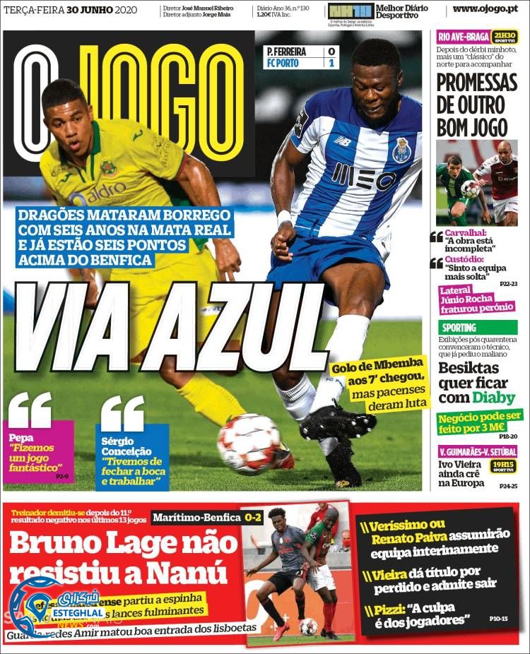 روزنامه ورزشی جوگو سه شنبه 10 تیر 1399