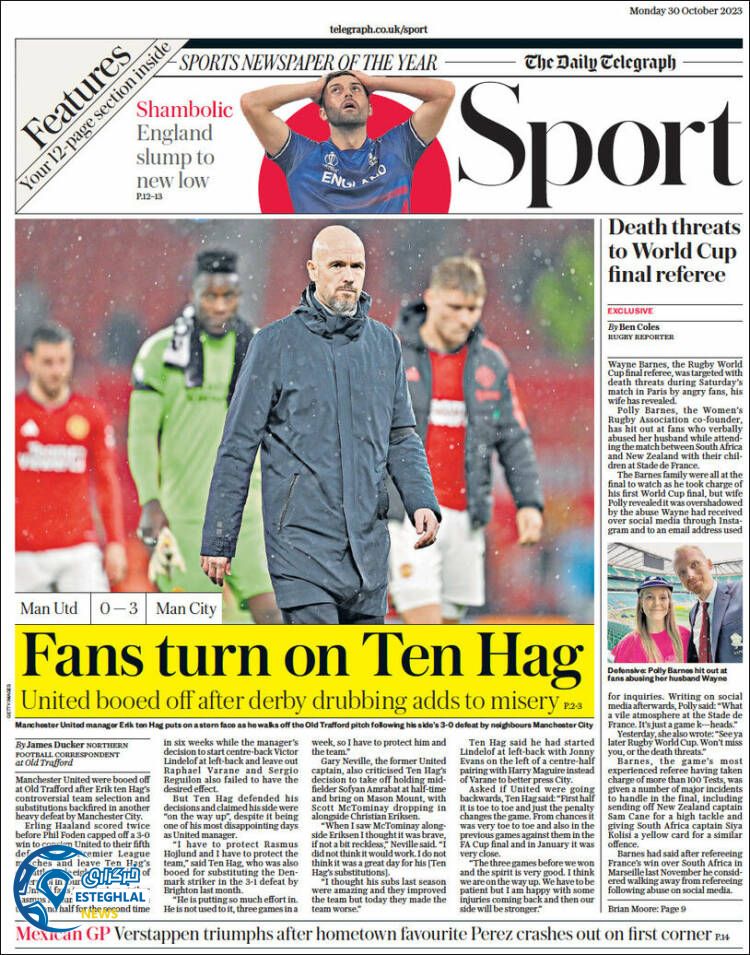 روزنامه ورزشی  تلگراف اسپورت دوشنبه 8 آبان 1402 