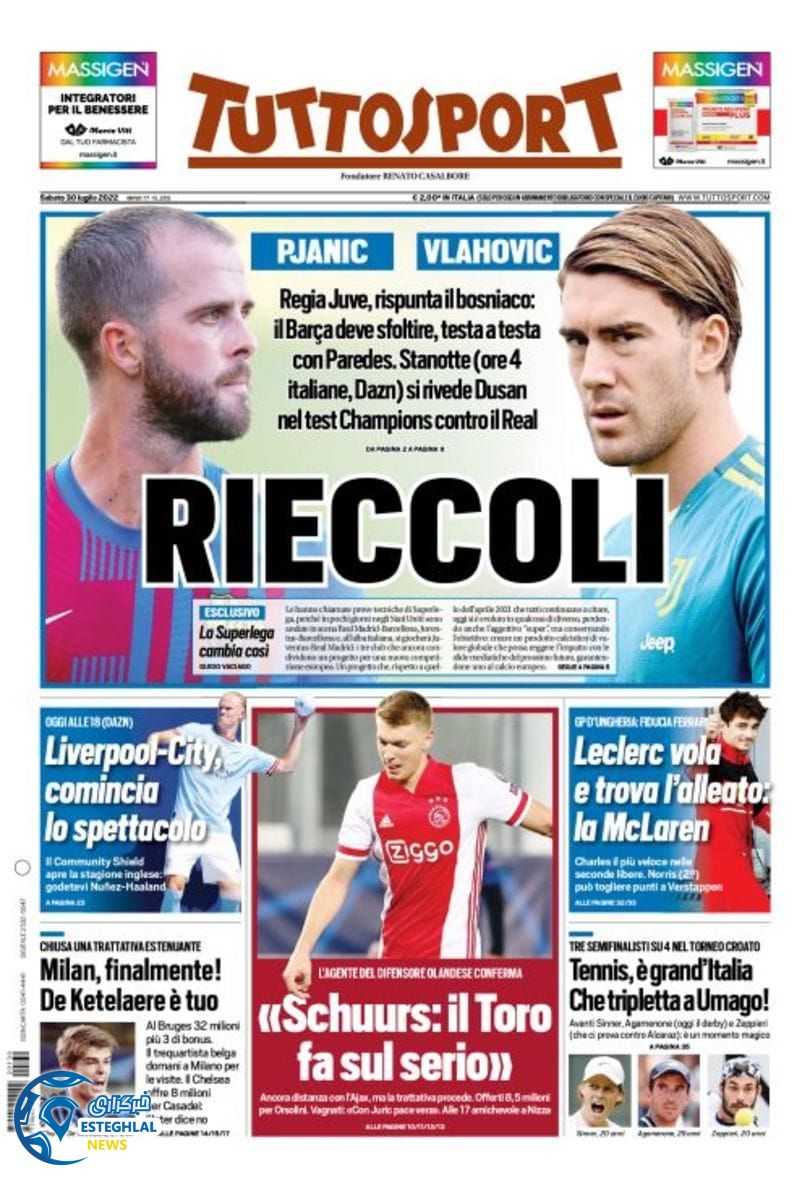 روزنامه ورزشی توتو اسپورت شنبه 8 مرداد 1401