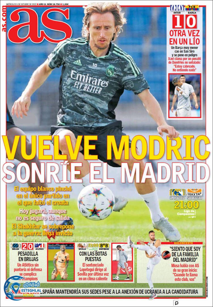 روزنامه ورزشی آ اس چهارشنبه 13 مهر 1401 