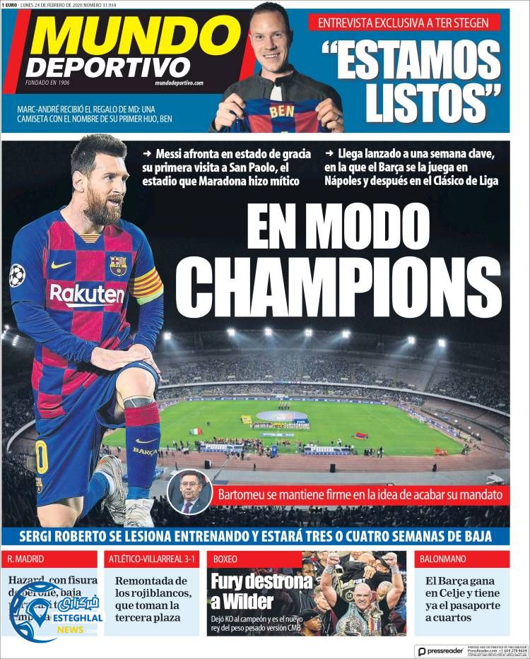 روزنامه ورزشی موندو دپورتیوو دوشنبه 5 اسفند 1398