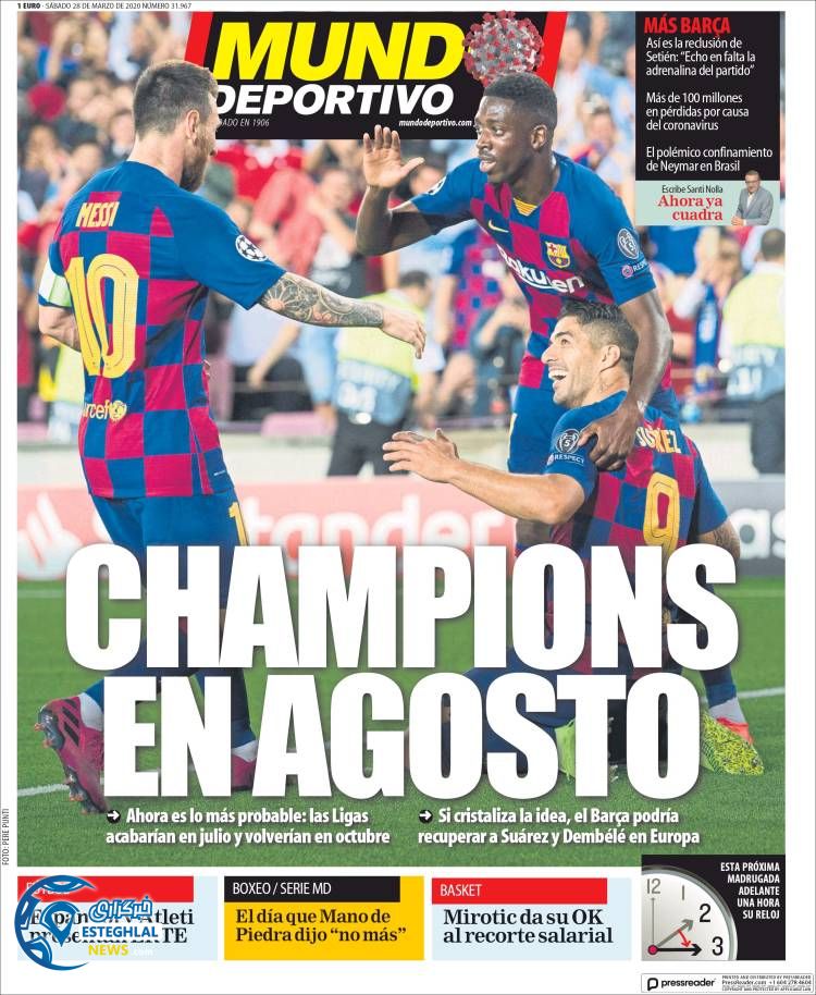 روزنامه ورزشی موندو دپورتیوو شنبه 9 فروردین 1399