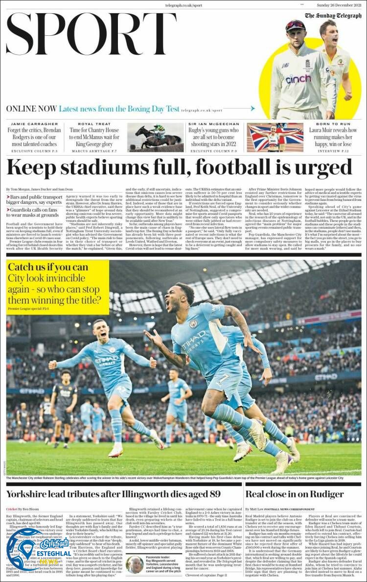 روزنامه ورزشی تلگراف اسپورت یکشنبه 5 دی 1400