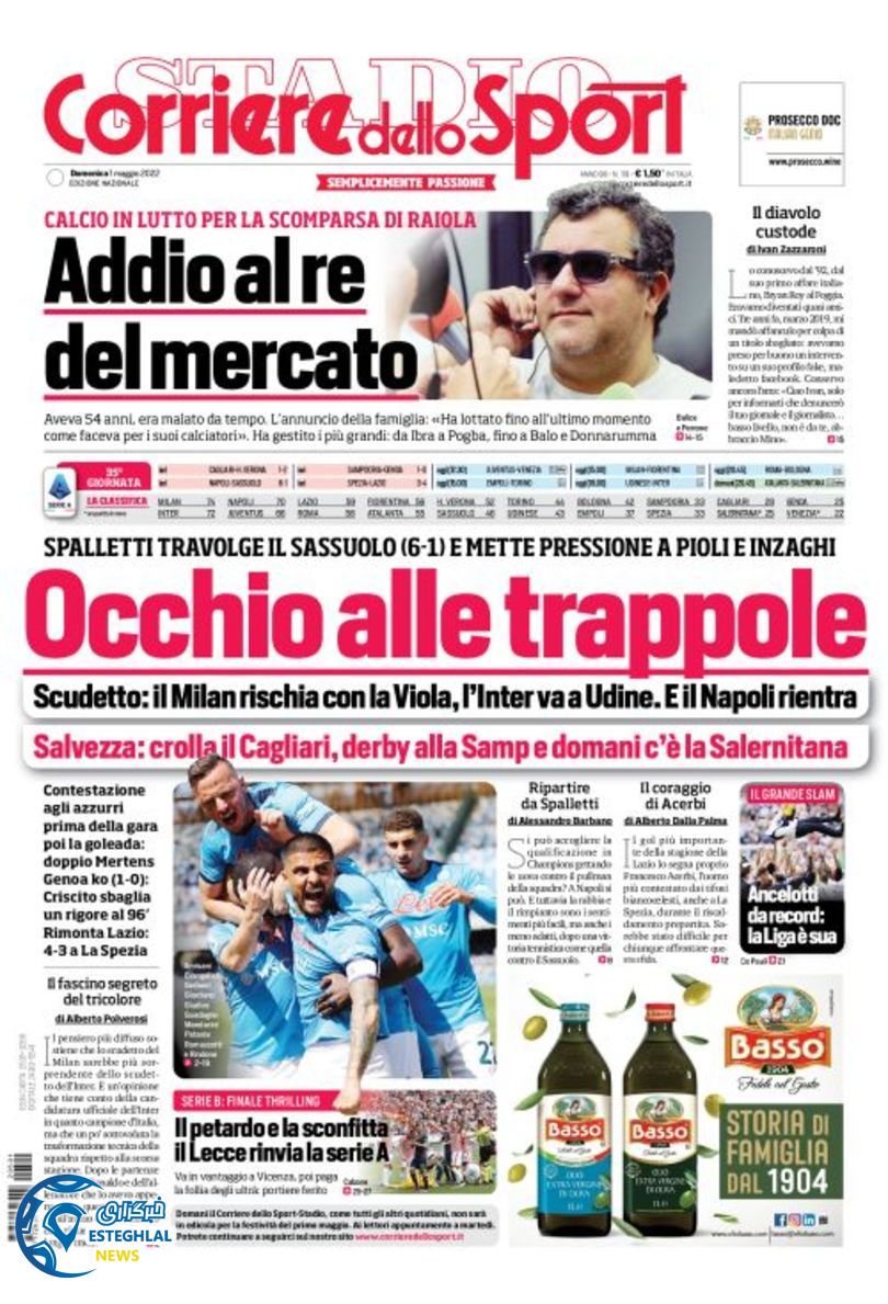 روزنامه ورزشی کوریره دلو اسپورت یکشنبه 11 اردیبهشت 1401