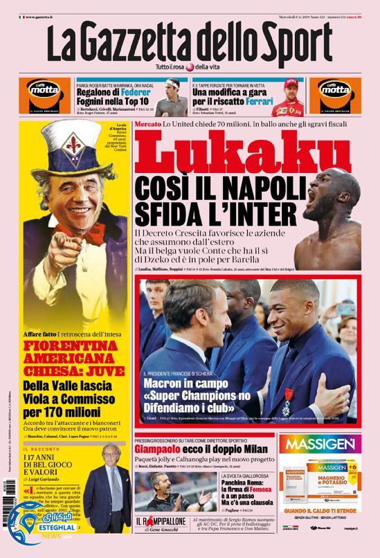 روزنامه ورزشی گاتزتا دلو اسپورت چهارشنبه 15 خرداد 1398