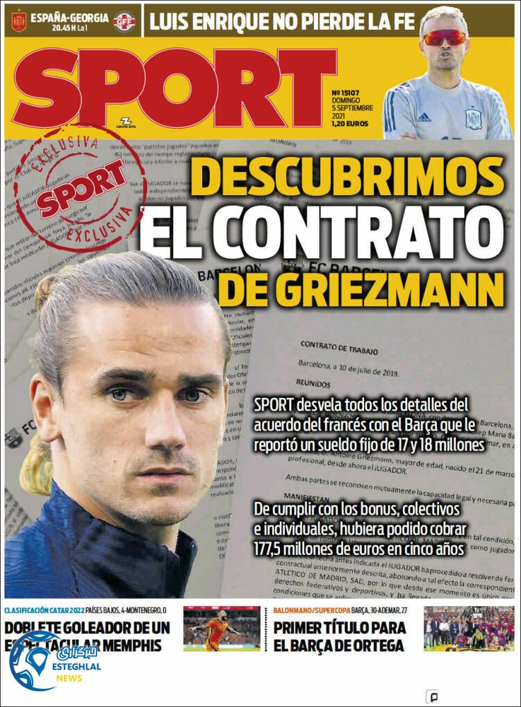 روزنامه ورزشی اسپورت یکشنبه 14 شهریور 1400