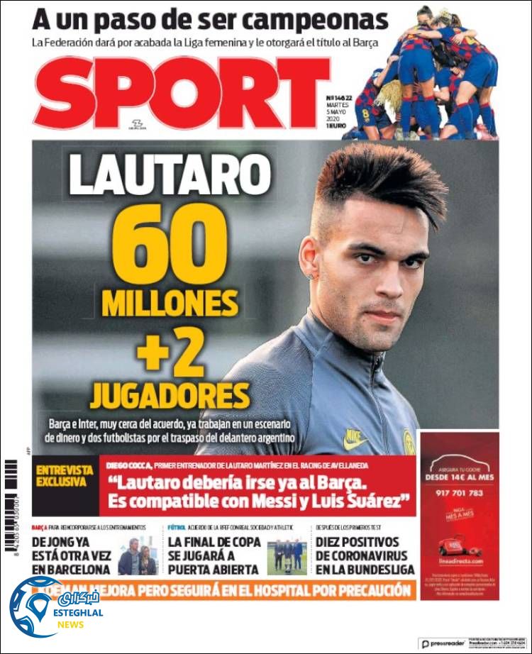 روزنامه ورزشی اسپورت سه شنبه 16 اردیبهشت 1399