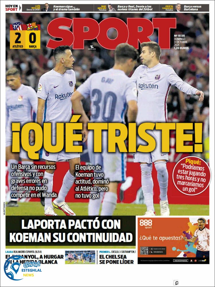 روزنامه ورزشی اسپورت یکشنبه 11 مهر 1400