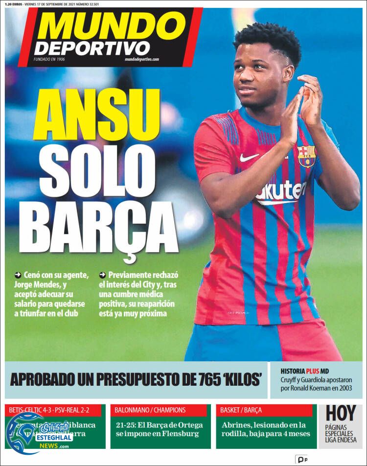 روزنامه ورزشی موندو دپورتیوو جمعه 26 شهریور 1400