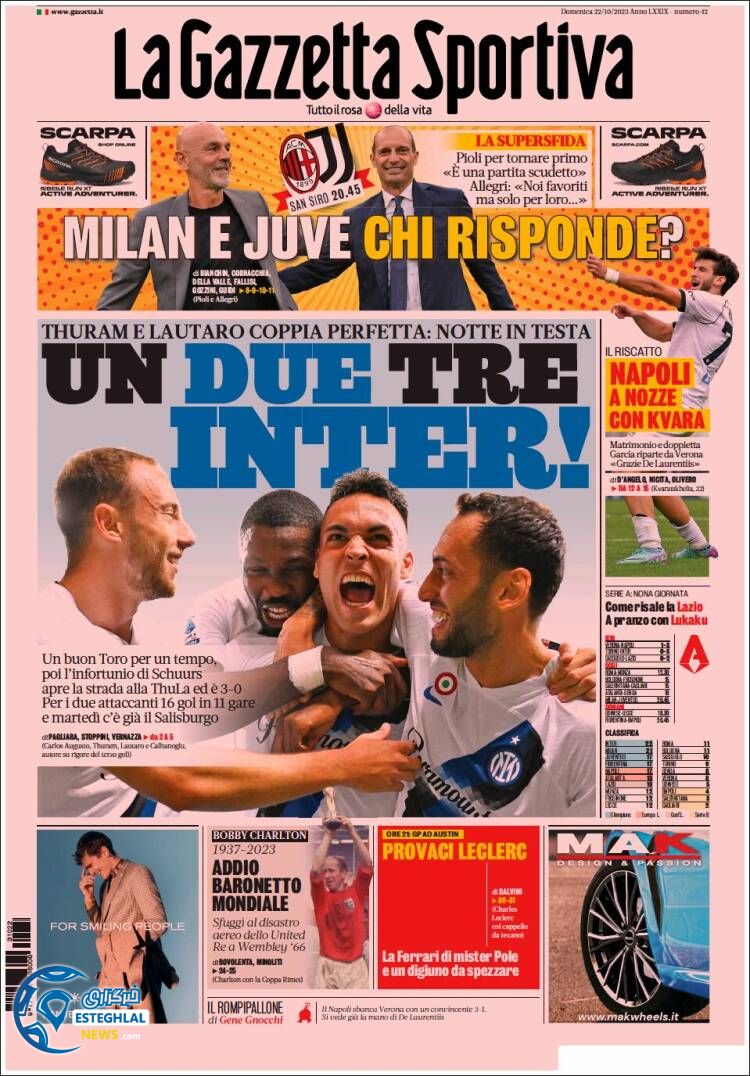 روزنامه ورزشی گاتزتا دلو اسپورت یکشنبه 30 مهر 1402