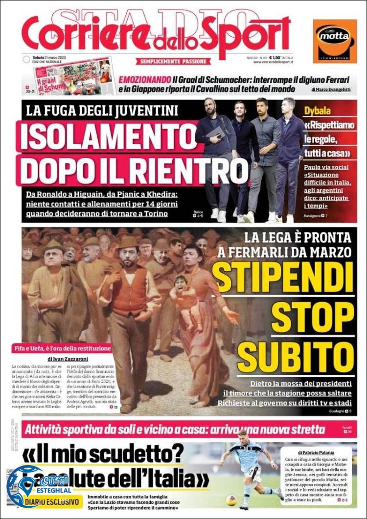 روزنامه ورزشی کوریره دلو اسپورت شنبه 2 فروردین 1399