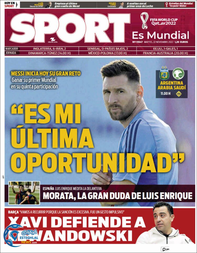 روزنامه ورزشی اسپورت سه شنبه 1 آذر 1401 