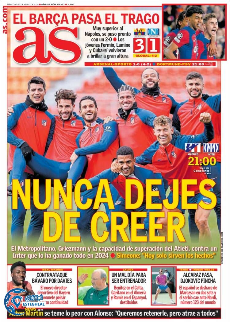 روزنامه ورزشی آ اس چهارشنبه 23 اسفند 1402 